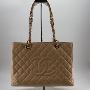 Chanel Beige Quilted Grand Shopping GST Tote Bag